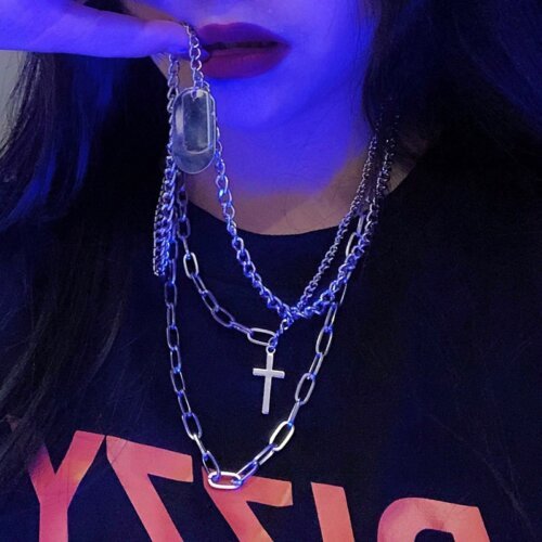 Fashion Unisex Multilayer Long Chain Cross Pendant Metal Necklace For men and women Hip Hop Gothic Jewelry Gift