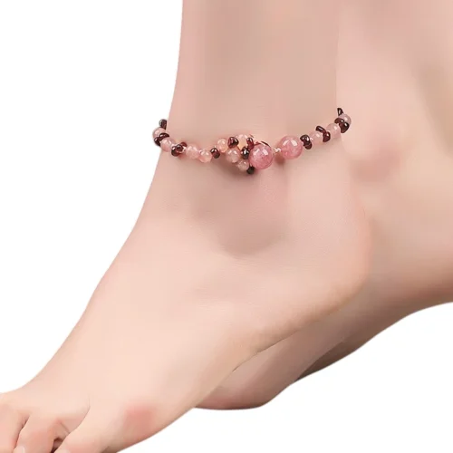 Fashion Jewelry, Antique Garnet Anklet Chain, Retro Strawberry Crystal Ankle Chain