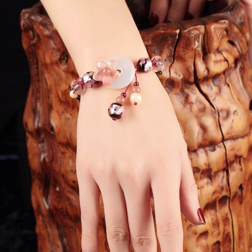 Ethnic Style Retro Bracelet,hand Rope Peace Buckle Glass Shell Ornaments for Women,Beautiful Handmade Bracelet for Women,Fashion Jewelry, Ethnic Style Women Bracelets