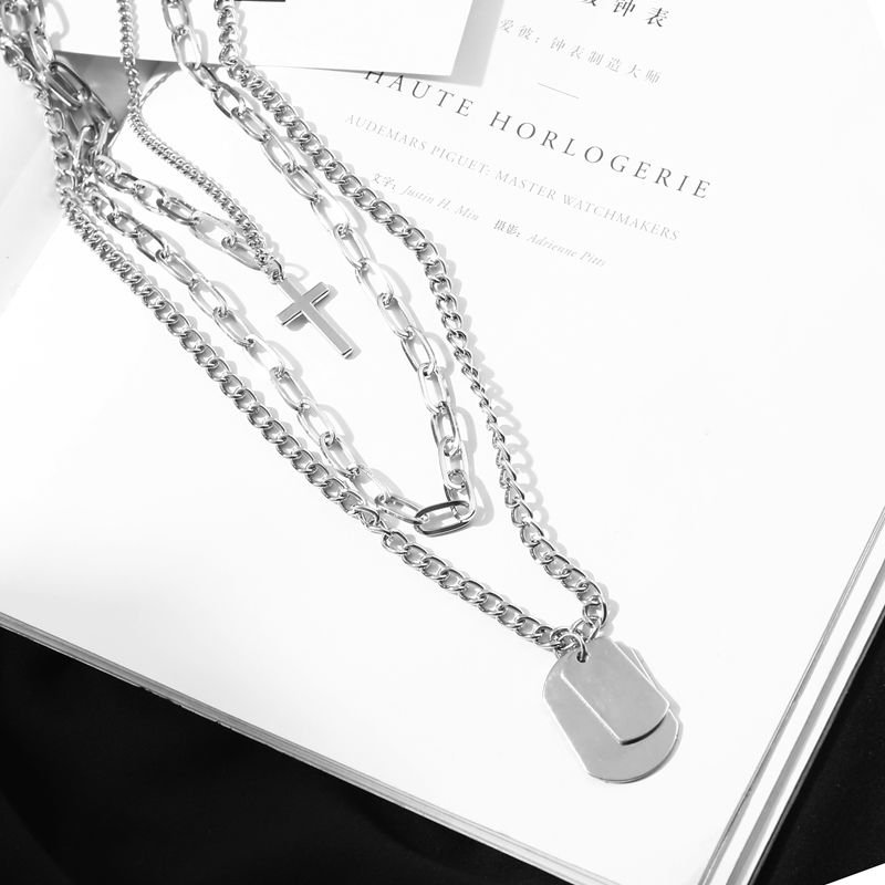 Fashion Unisex Multilayer Long Chain Cross Pendant Metal Necklace For men and women Hip Hop Gothic Jewelry Gift