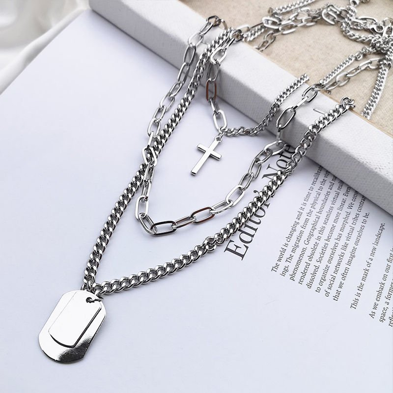 Fashion Unisex Multilayer Long Chain Cross Pendant Metal Necklace For men and women Hip Hop Gothic Jewelry Gift