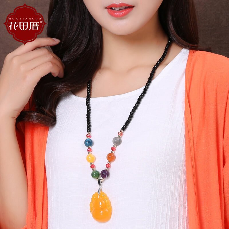 Ethnic Style Necklace, Clothes Pendant Accessories, Pendant, Women Long Retro Wax Sweater Chain