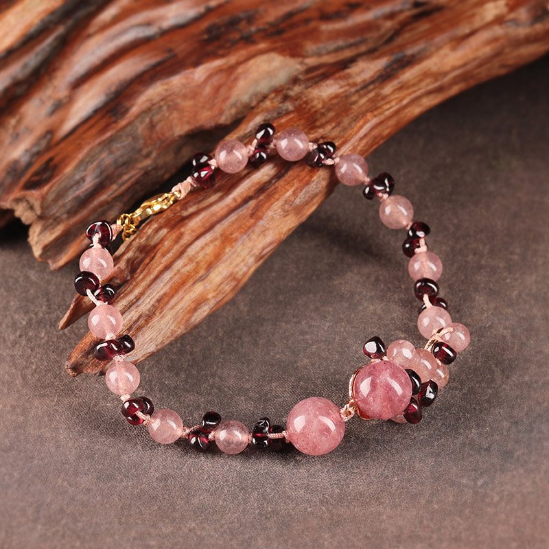 Luxury Jewelry, Antique Garnet Anklet Chain, Retro Strawberry Crystal Ankle Chain