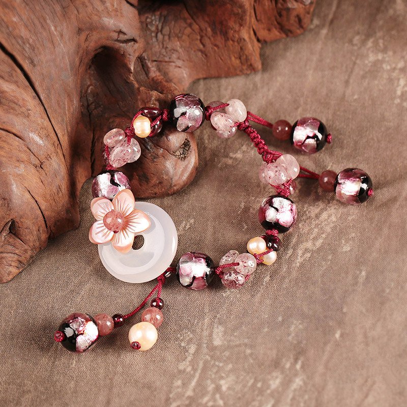 Ethnic Style Retro Bracelet,hand Rope Peace Buckle Glass Shell Ornaments for Women,Beautiful Handmade Bracelet for Women,Fashion Jewelry, Ethnic Style Women Bracelets