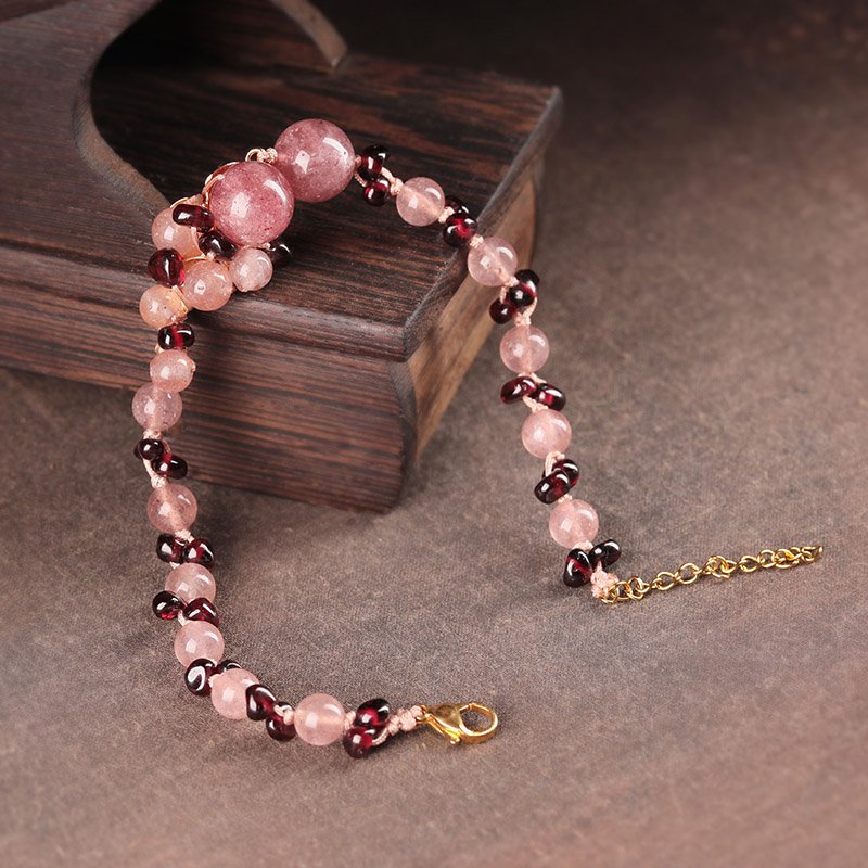 Luxury Jewelry, Antique Garnet Anklet Chain, Retro Strawberry Crystal Ankle Chain