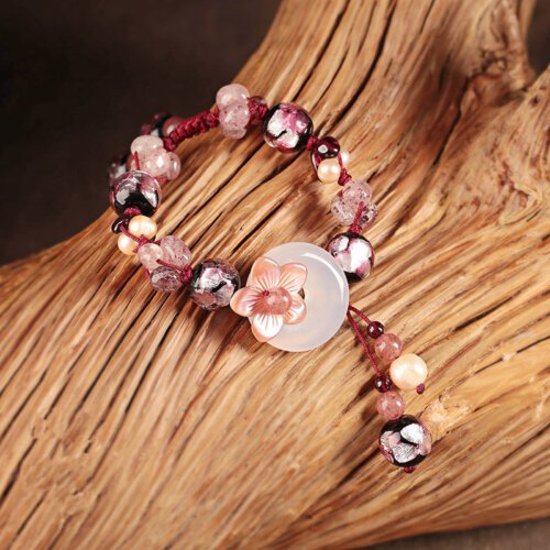 Ethnic Style Retro Bracelet,hand Rope Peace Buckle Glass Shell Ornaments for Women,Beautiful Handmade Bracelet for Women,Fashion Jewelry, Ethnic Style Women Bracelets