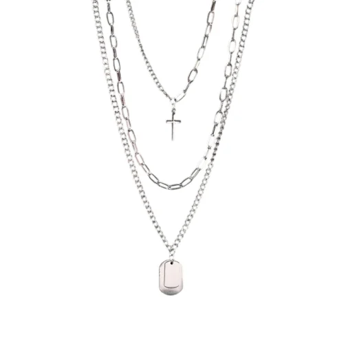 Fashion Unisex Multilayer Long Chain Cross Pendant Metal Necklace For men and women Hip Hop Gothic Jewelry Gift