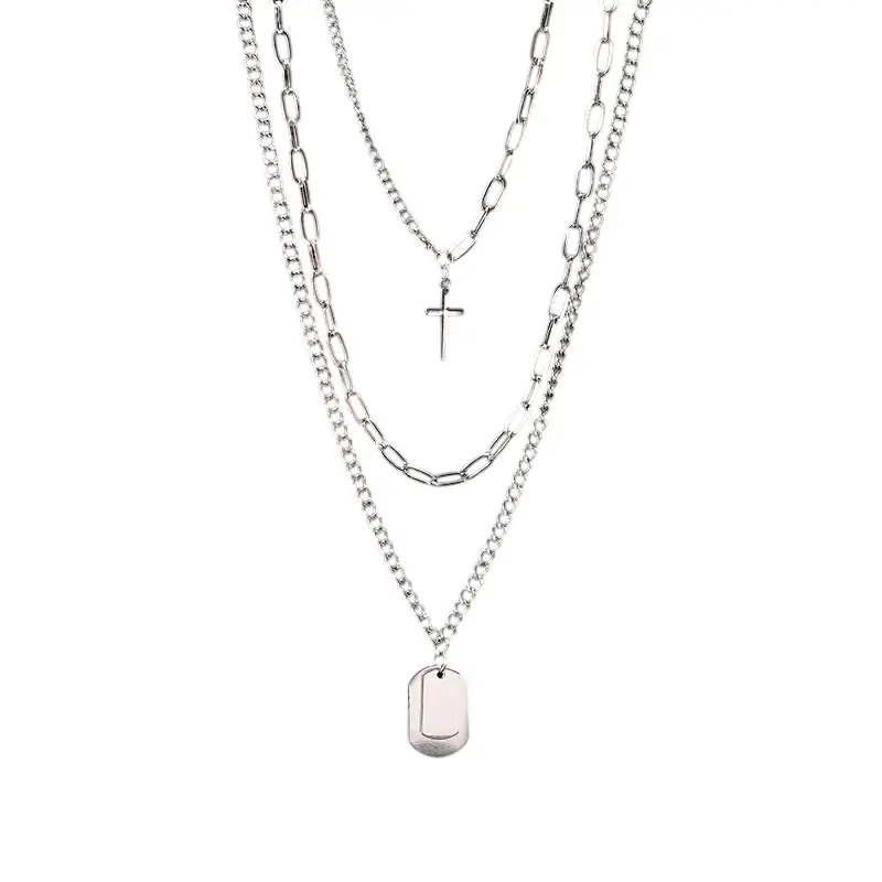 Fashion Unisex Multilayer Long Chain Cross Pendant Metal Necklace For men and women Hip Hop Gothic Jewelry Gift