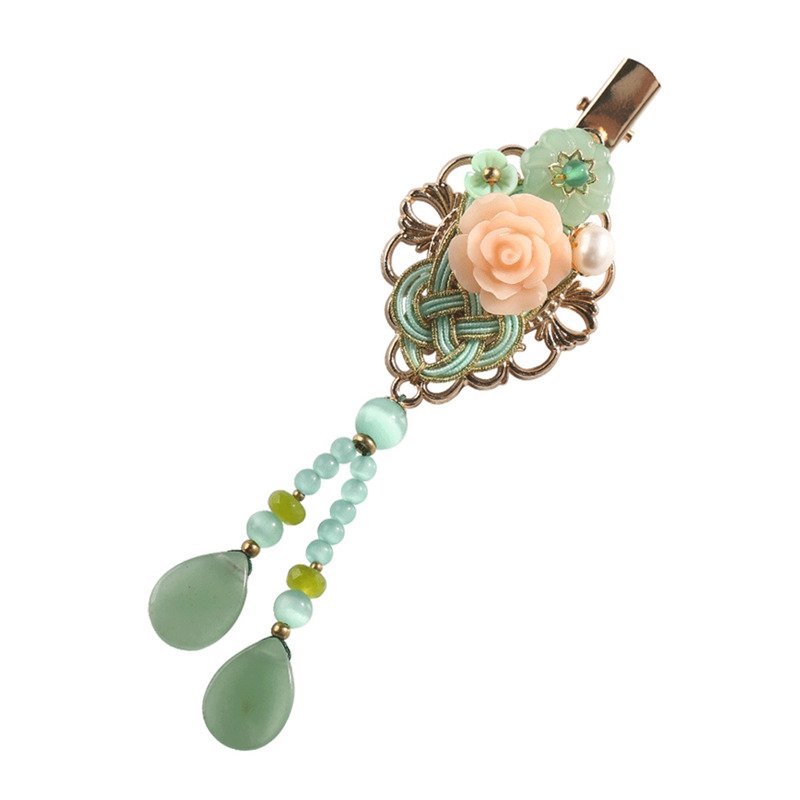 Vintage Resin Flower Chinese Knot Dangle Hairclip Women Accessories Decoration Hairpins for Hair,Fashion Jewelry