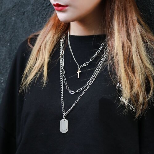 Fashion Unisex Multilayer Long Chain Cross Pendant Metal Necklace For men and women Hip Hop Gothic Jewelry Gift