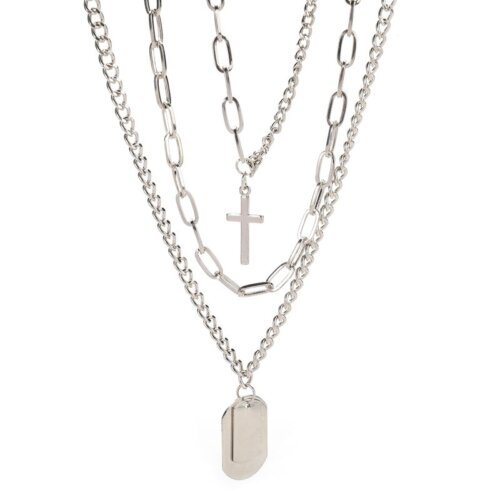 Fashion Unisex Multilayer Long Chain Cross Pendant Metal Necklace For men and women Hip Hop Gothic Jewelry Gift