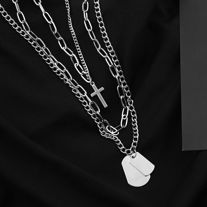 Fashion Unisex Multilayer Long Chain Cross Pendant Metal Necklace For men and women Hip Hop Gothic Jewelry Gift