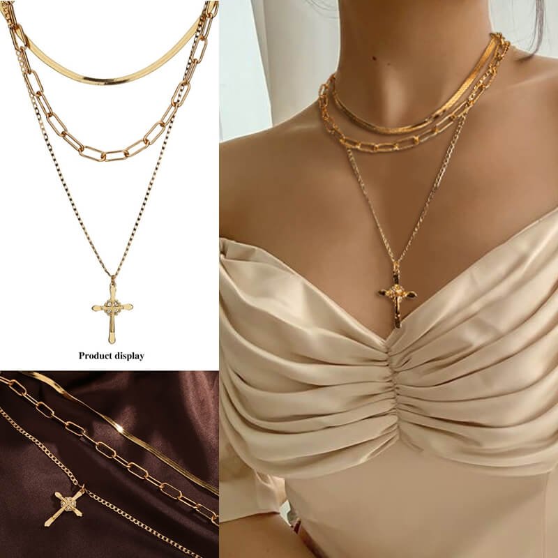 New European and American Alloy Jewelry Fashion Women Cross Pendant Necklace Set