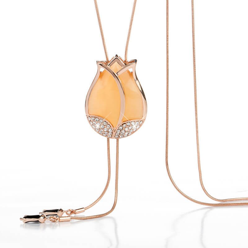 Women's Long Tulip Sweater Chain, Korean Version Cat's Eye Stone Long Necklace for Women, Fashion Women's Necklace