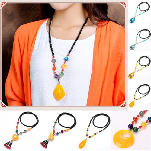 Ethnic Style Necklace, Clothes Pendant Accessories, Pendant, Women Long Retro Wax Sweater Chain