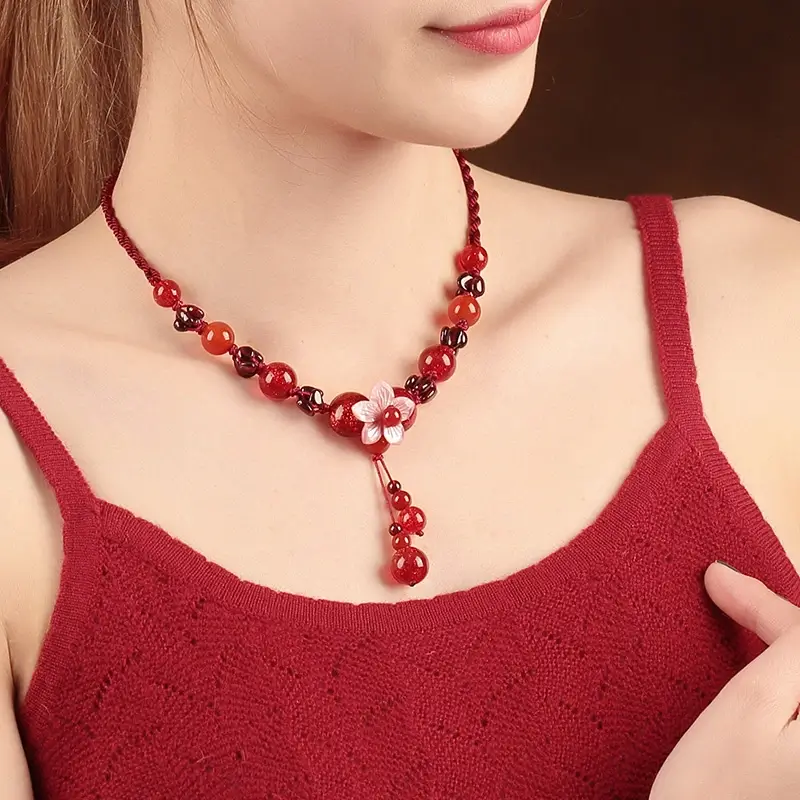 主图_3 Luxury Jewelry, Antique Ethnic Style Pendant Necklace, Retro Collarbone Chain for Women, Fashion Women's Necklace,National Handmade Red Rope Necklace