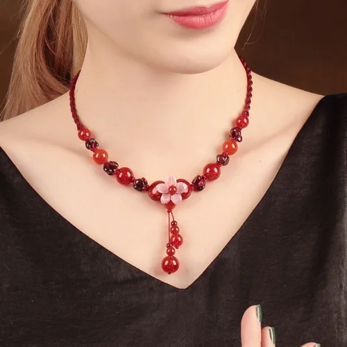 主图_4 Luxury Jewelry, Antique Ethnic Style Pendant Necklace, Retro Collarbone Chain for Women, Fashion Women's Necklace,National Handmade Red Rope Necklace