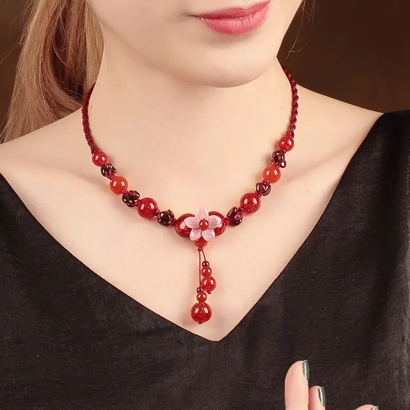 主图_4 Luxury Jewelry, Antique Ethnic Style Pendant Necklace, Retro Collarbone Chain for Women, Fashion Women's Necklace,National Handmade Red Rope Necklace