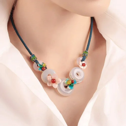 Luxury Jewelry, Antique Ethnic Style Pendant Necklace, Retro Collarbone Chain for Women, Fashion Women's Necklace