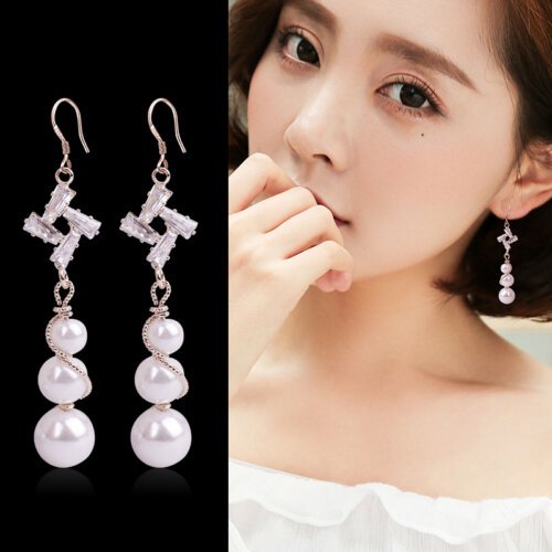 Women Earrings, Women's Long Crystal Earrings, Ear Studs Woman Luxury Jewelry, Pearl Earrings