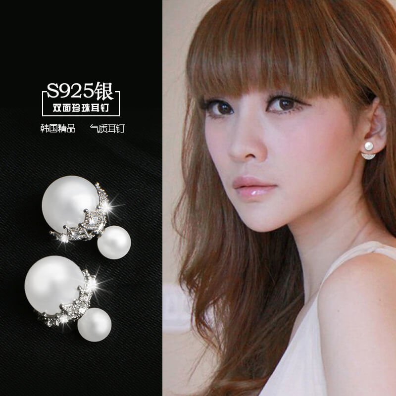2 Colors-Red White Double-sided Pearl Earrings, S925 Silver Earrings for Women, Fashion Jewelry, Ear Studs