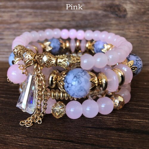 6 Colours Bohemian Hand Bracelet, Multi-layer Bead Crystal Bracelet for Ladies