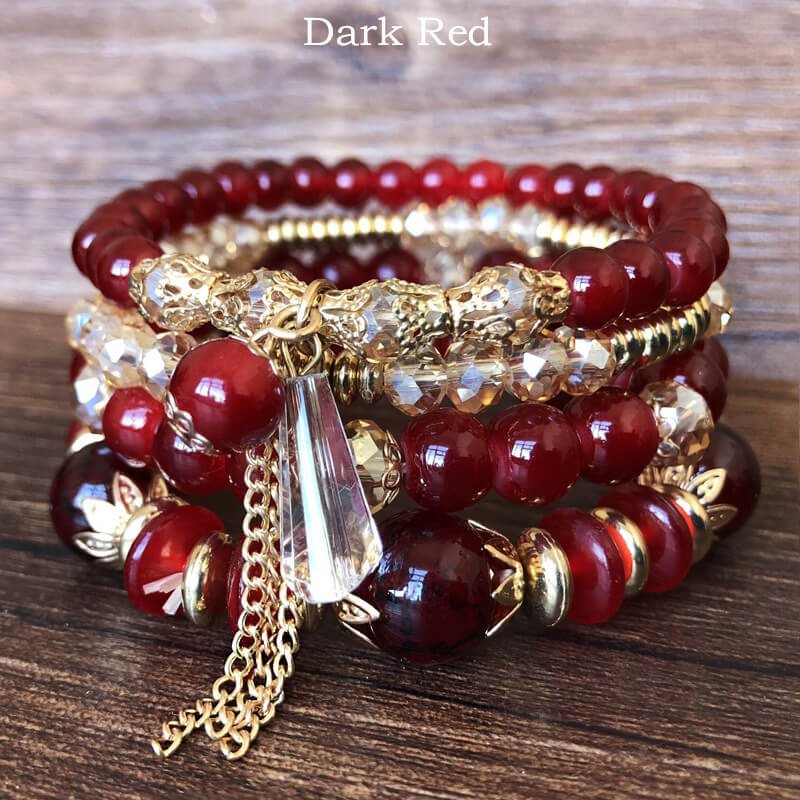 6 Colours Bohemian Hand Bracelet, Multi-layer Bead Crystal Bracelet for Ladies