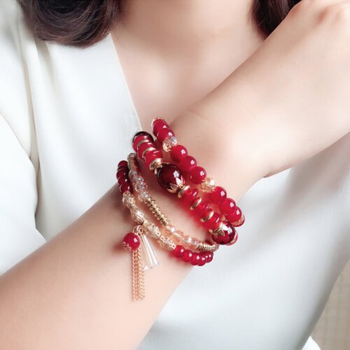 6 Colours Bohemian Hand Bracelet, Multi-layer Bead Crystal Bracelet for Ladies
