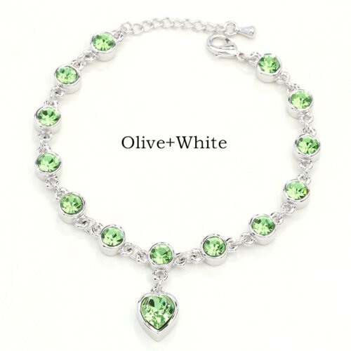 15橄榄+白K 17 Colors Exquisite Korean Style Fashion Ladies and Girls Crystal Bracelets, Alloy Bracelets