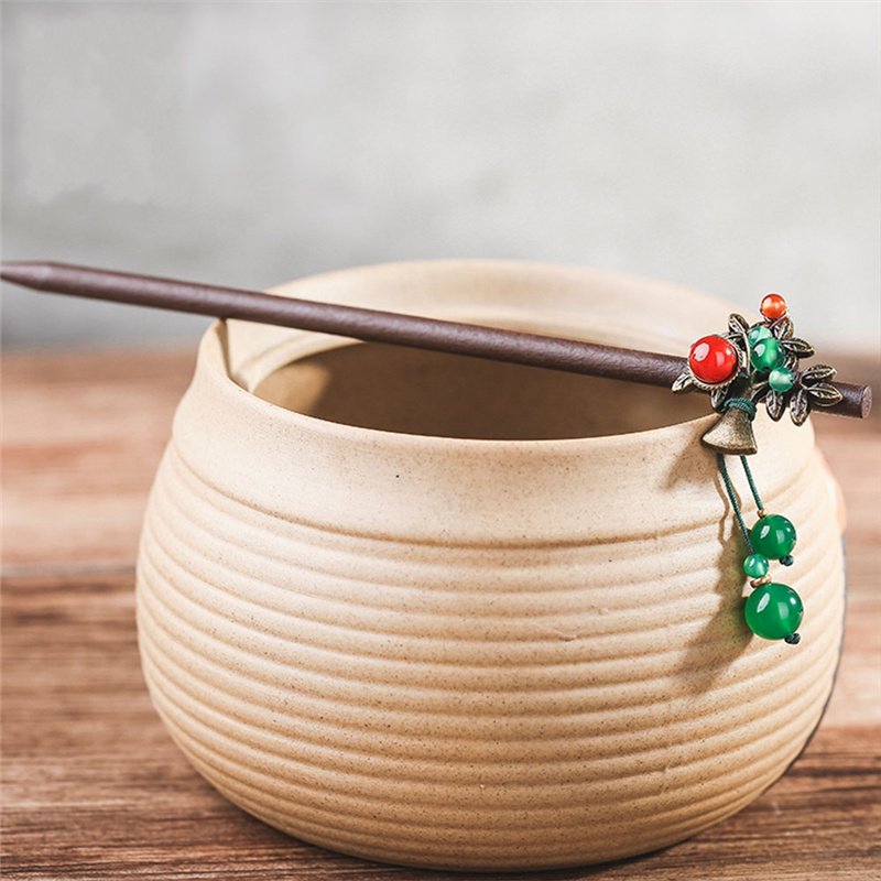 Ethnic Handmade Wood Bronze Plated Tree Hair Sticks with Red Green Agat Hair Sticks for Women Hair Accessories FZ-18028