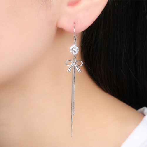 Korean Style New Style 925 Silver Zircon Tassel Earrings, Ladies Fashion Long Style Simple Retro Ear studs