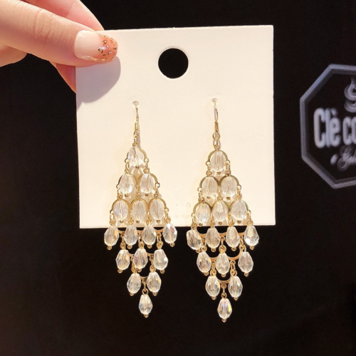 European and American Long Retro Crystal Earrings, Women's Fashion Water Drop Earrings