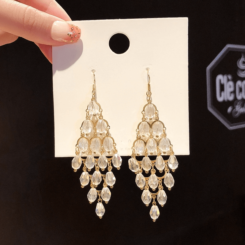 European and American Long Retro Crystal Earrings, Women's Fashion Water Drop Earrings