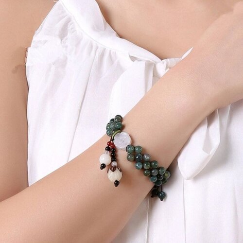 Natural Agate Adjustable Bracelet Women's White Jade Rose Handmade Bodhi Lotus Bracelet Jewelry