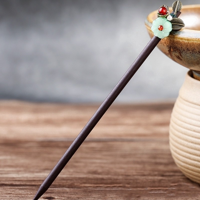 Ethnic Plum Flower Hair Sticks For Women Alloy Leaf Shell Bead Wooden Hairpins Headdress Jewelry Accessories FZ-18051-1