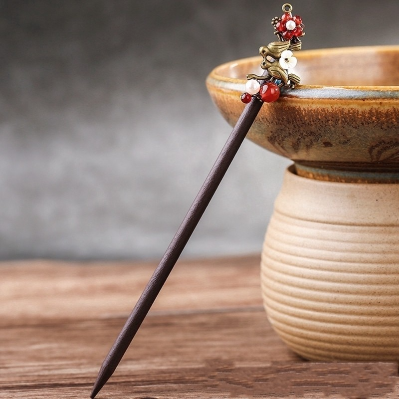 Ethnic Shell And Bead Flower Wood Hair Sticks For Women Alloy Bird Hairpins Head Decoration Hair Accessories FZ-18041-1