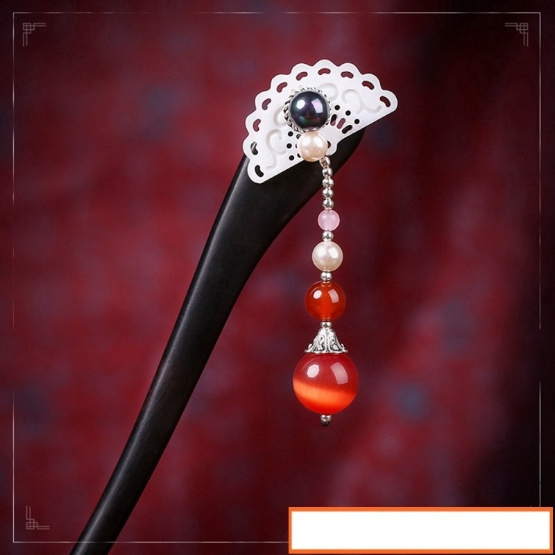 Ethnic Handm Tassel Hair Stcks Black And Ebony Red Stone Bead  Black Shell Bead Sector Shell Womn Jewelry FZ-17020