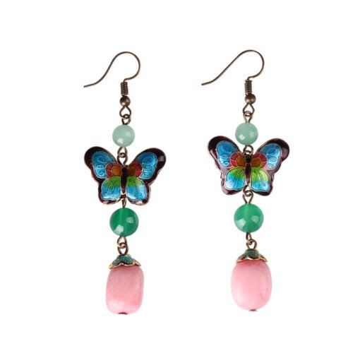 Cloisonne Butterfly Drop Long Earrings for Women,Retro Ethnic Jewelrys,Women Jewellery