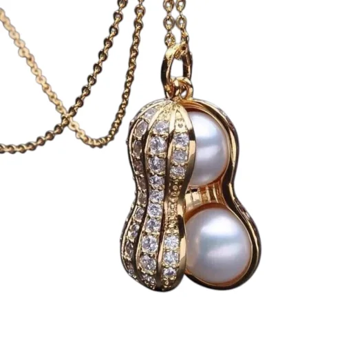 1玫瑰金 Fashion Pearl and Diamond Peanut Necklace,Women's Necklace (including Chain)