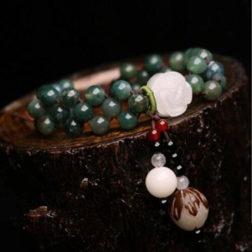 Natural Agate Adjustable Bracelet Women's White Jade Rose Handmade Bodhi Lotus Bracelet Jewelry