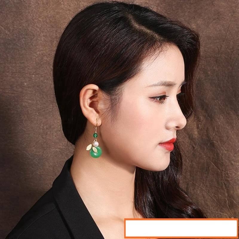 Gold Alloy Leaves Green Round Dangle Earring Woman Jewelry,Luxury Jewelry, Trendy Women's Earrings, Long Vintage Ethnic Style Earrings for Women