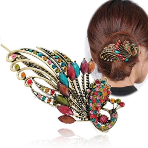 New National Style Retro Rhinestone Hair Clip, Women's Fashion Peacock Hairpin NO.HP-D1307