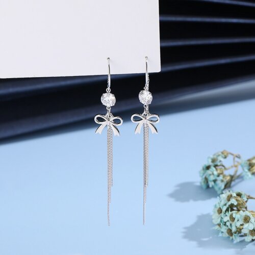 Korean Style New Style 925 Silver Zircon Tassel Earrings, Ladies Fashion Long Style Simple Retro Ear studs