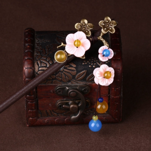 Handmade Shell Flower Alloy Plum Flower Hairpin For Women Colorful Beads Hair Sticks Headwear Hair Accessories FZ-17013