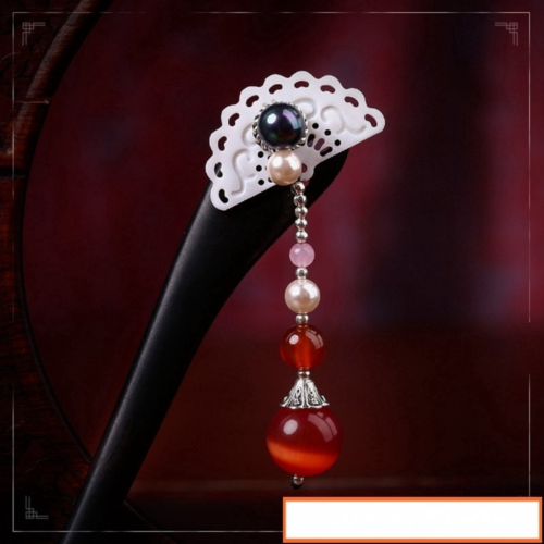 Ethnic Handm Tassel Hair Stcks Black And Ebony Red Stone Bead  Black Shell Bead Sector Shell Womn Jewelry FZ-17020