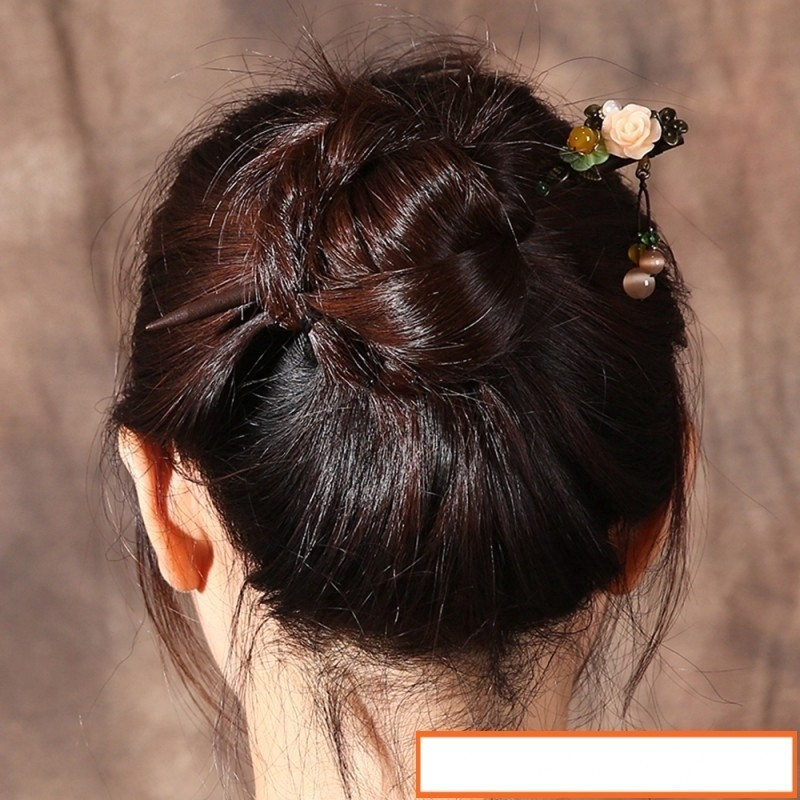 Resin Rose Flower Hair Sticks Dangle Cat Eyes Stone Shell Flower Hairpins For Women Female Hair Accessories FZ-18048-2