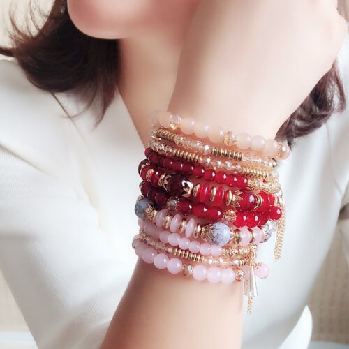 6 Colours Bohemian Hand Bracelet, Multi-layer Bead Crystal Bracelet for Ladies