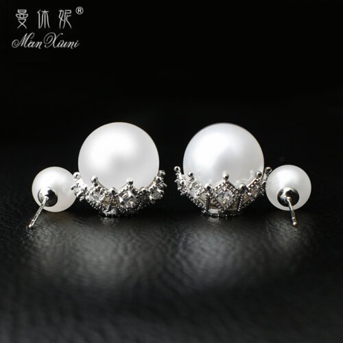 2 Colors-Red White Double-sided Pearl Earrings, S925 Silver Earrings for Women, Fashion Jewelry, Ear Studs