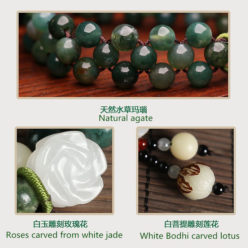 Natural Agate Adjustable Bracelet Women's White Jade Rose Handmade Bodhi Lotus Bracelet Jewelry