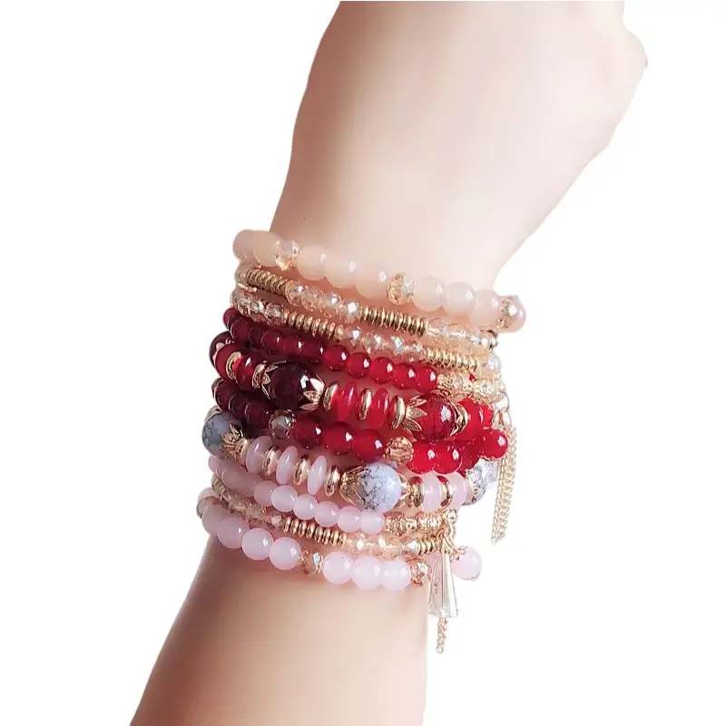 6 Colours Bohemian Hand Bracelet, Multi-layer Bead Crystal Bracelet for Ladies
